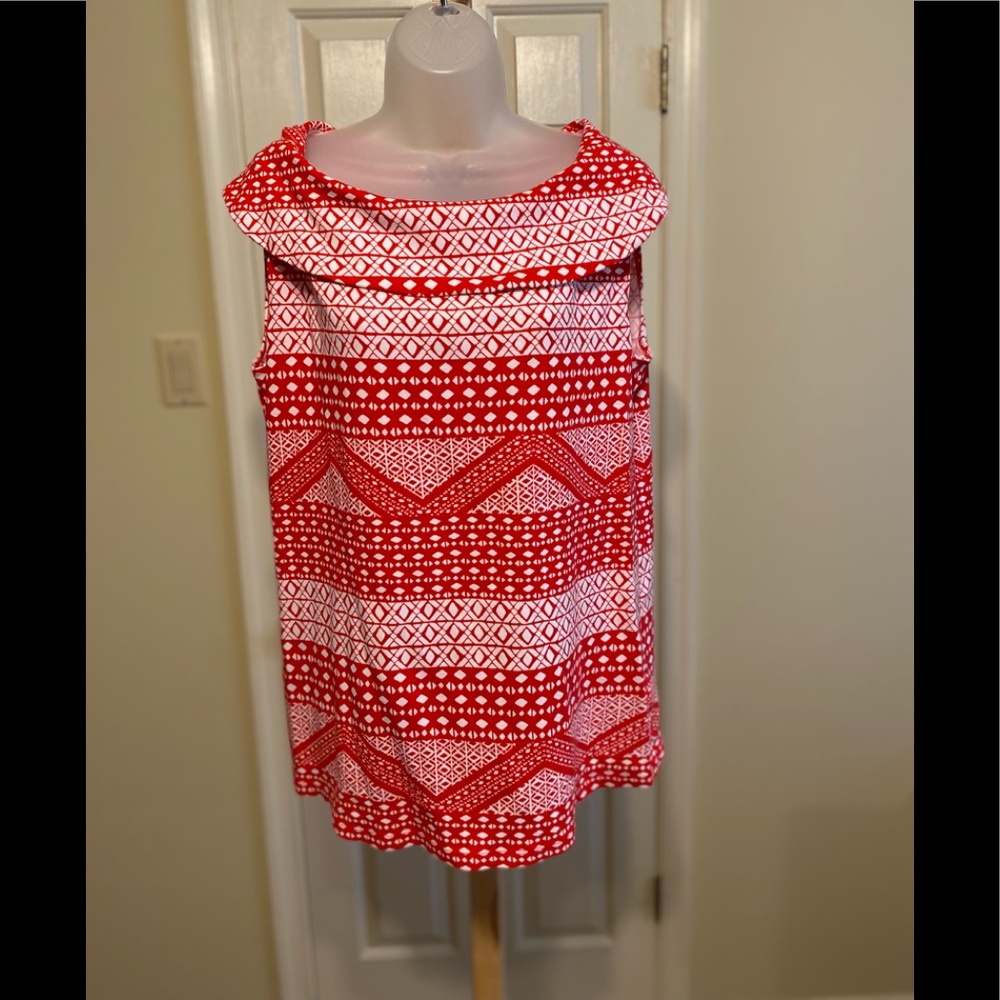 Rafaella - Woman’s red & white patterned sleeveless top, Size: 2X
